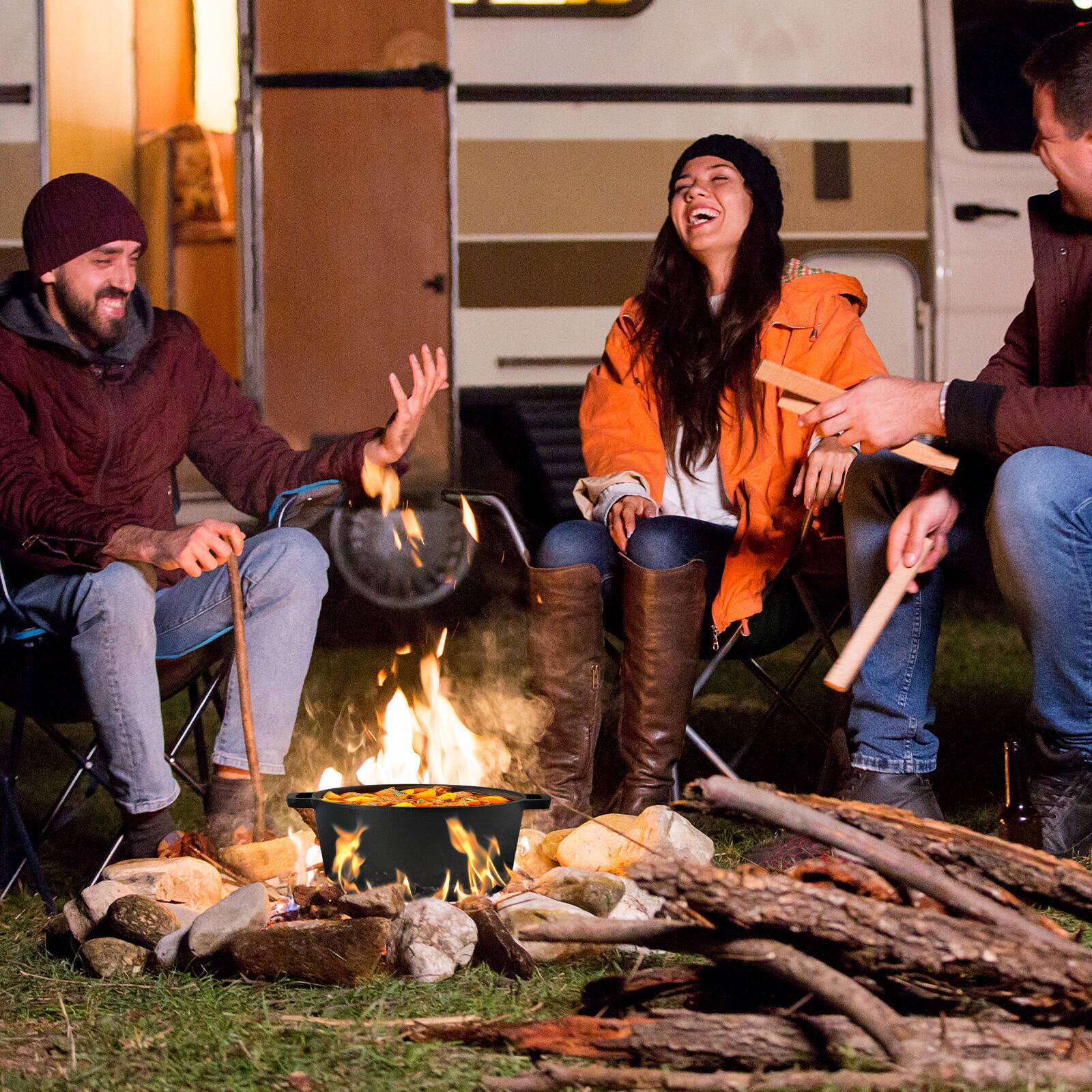 Alt View 2. MOOSOO - 6.5 Quart Cast Iron Dutch Oven for Baking Bread, Deep frying, Slow Cooking, Camping, and BBQ - Black.