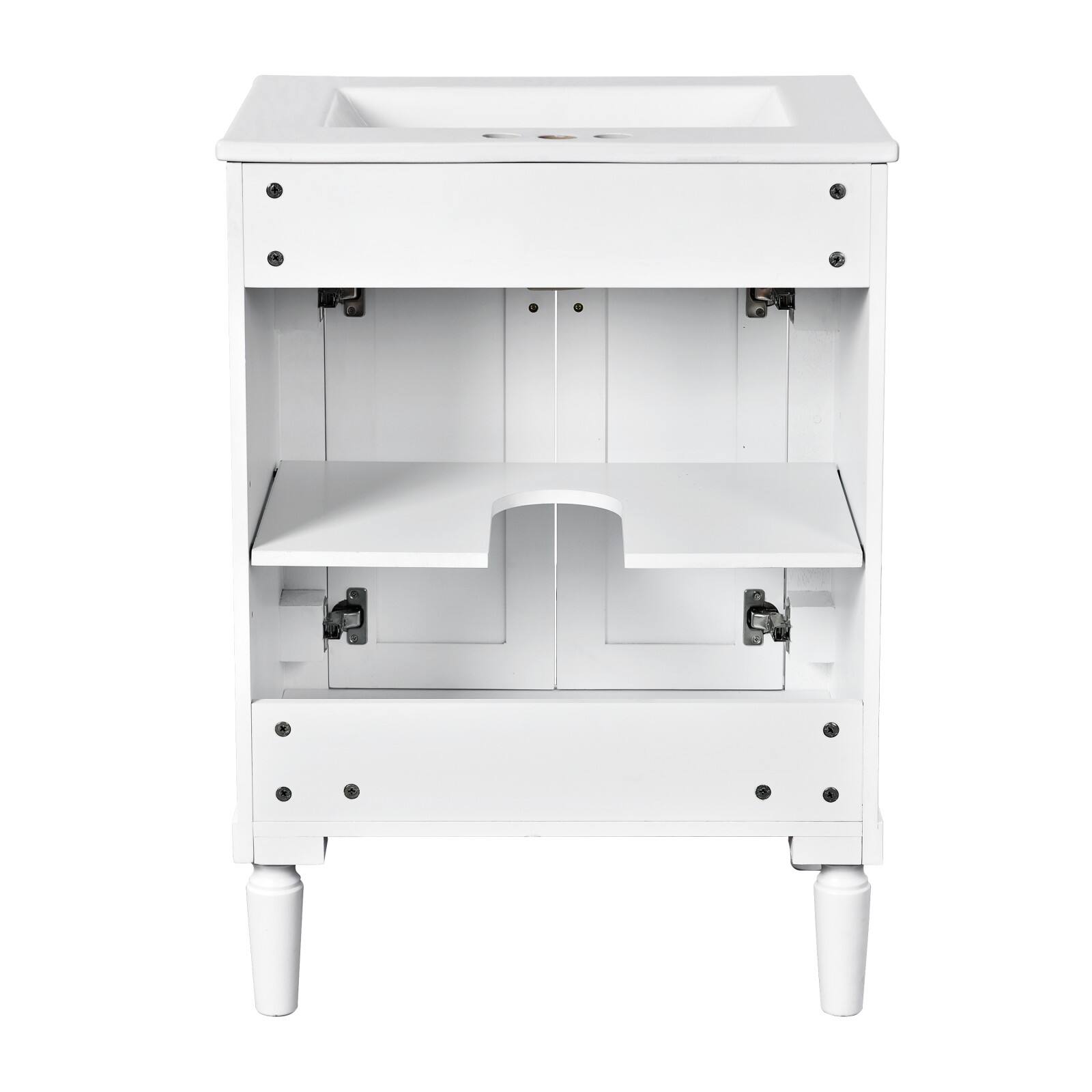 Alt View 9. Glintex - 24'' Bathroom Vanity with Top Sink, 2-Tier Bathroom Storage Cabinet, Single Sink Bathroom Vanity, Large Storage Shelves - White.