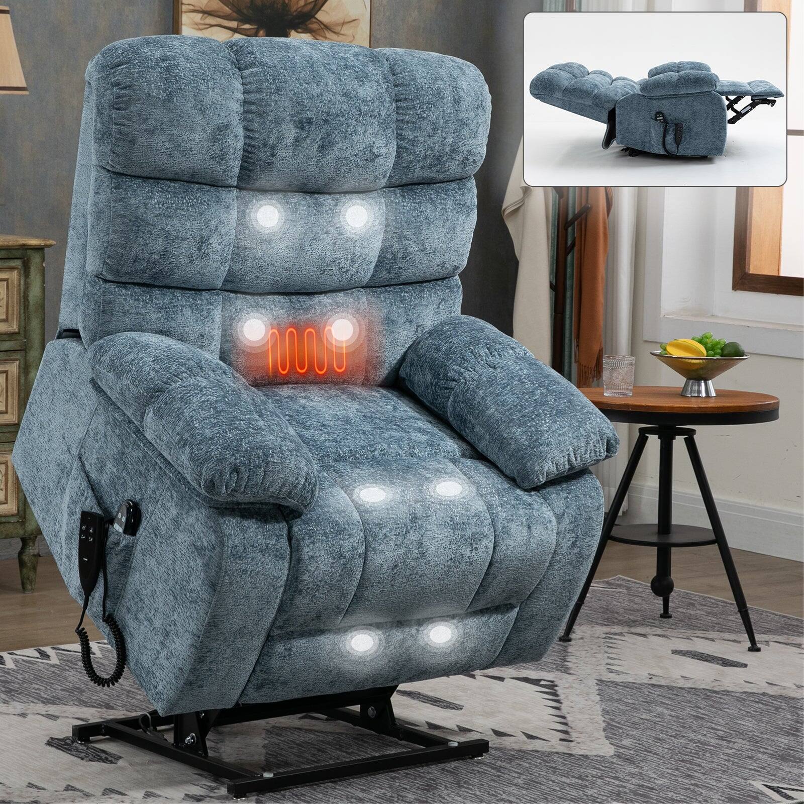 Alt View 2. Boyel Living - Large Power Lift Recliner Chair with Heat, Massage, Dual Motor, Infinite Positions, 350 LBS Capacity, Power Remote - Blue.