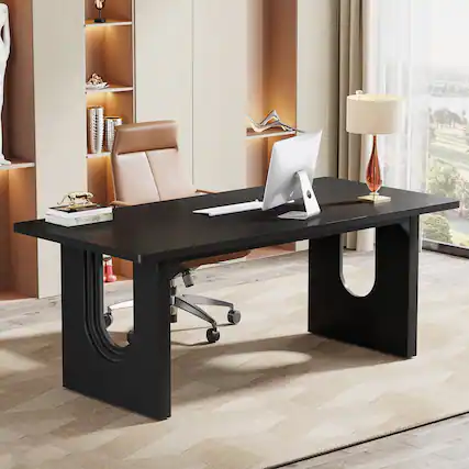 Front. Tribesigns - Office Multipurpose Table, For Everyday Items and Shared Use in Workspaces and Reception Areas - Black.