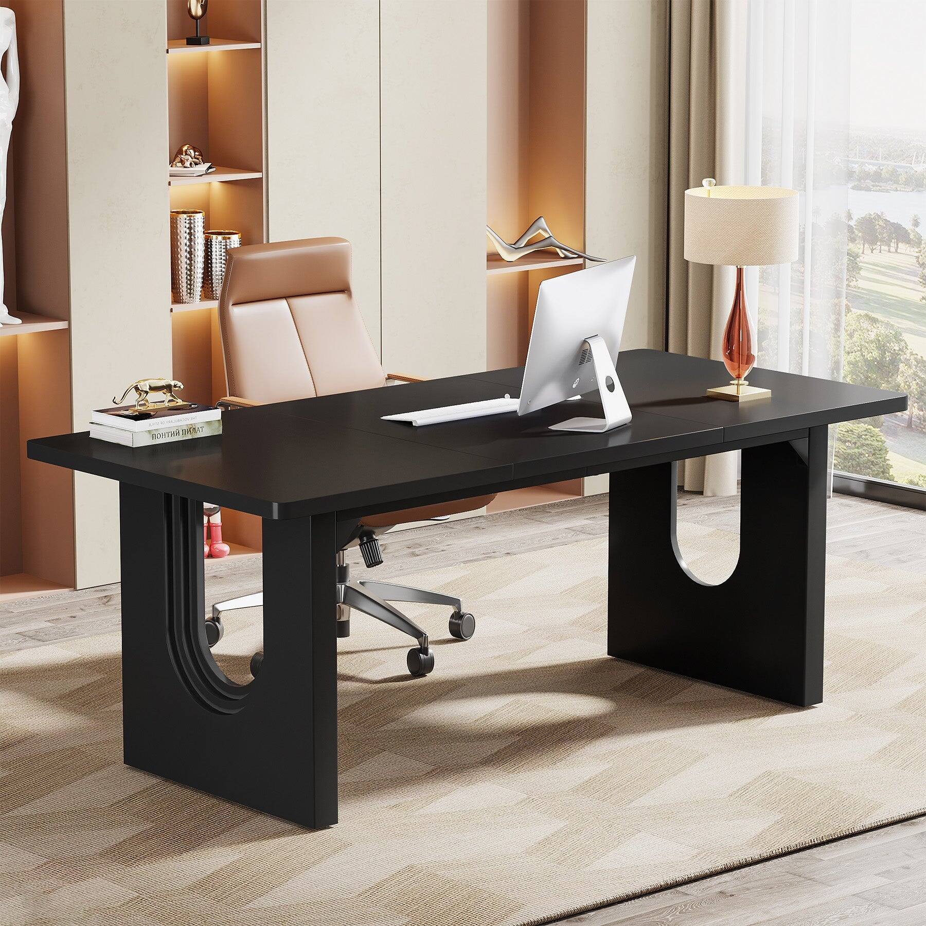 Front. Tribesigns - Office Multipurpose Table, For Everyday Items and Shared Use in Workspaces and Reception Areas - Black.
