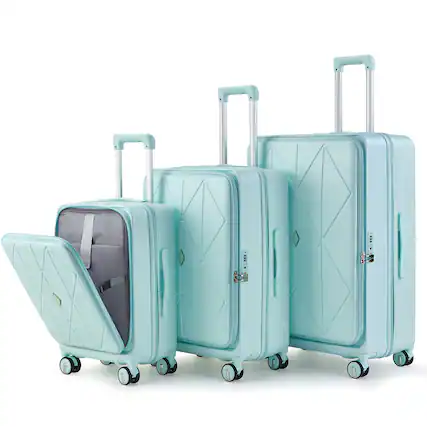Front. Ecooso - 3 Piece Luggage Set Expandable Hardshell Suitcase with TSA Lock Front Pocket and Spinner Wheels - Mint Green.