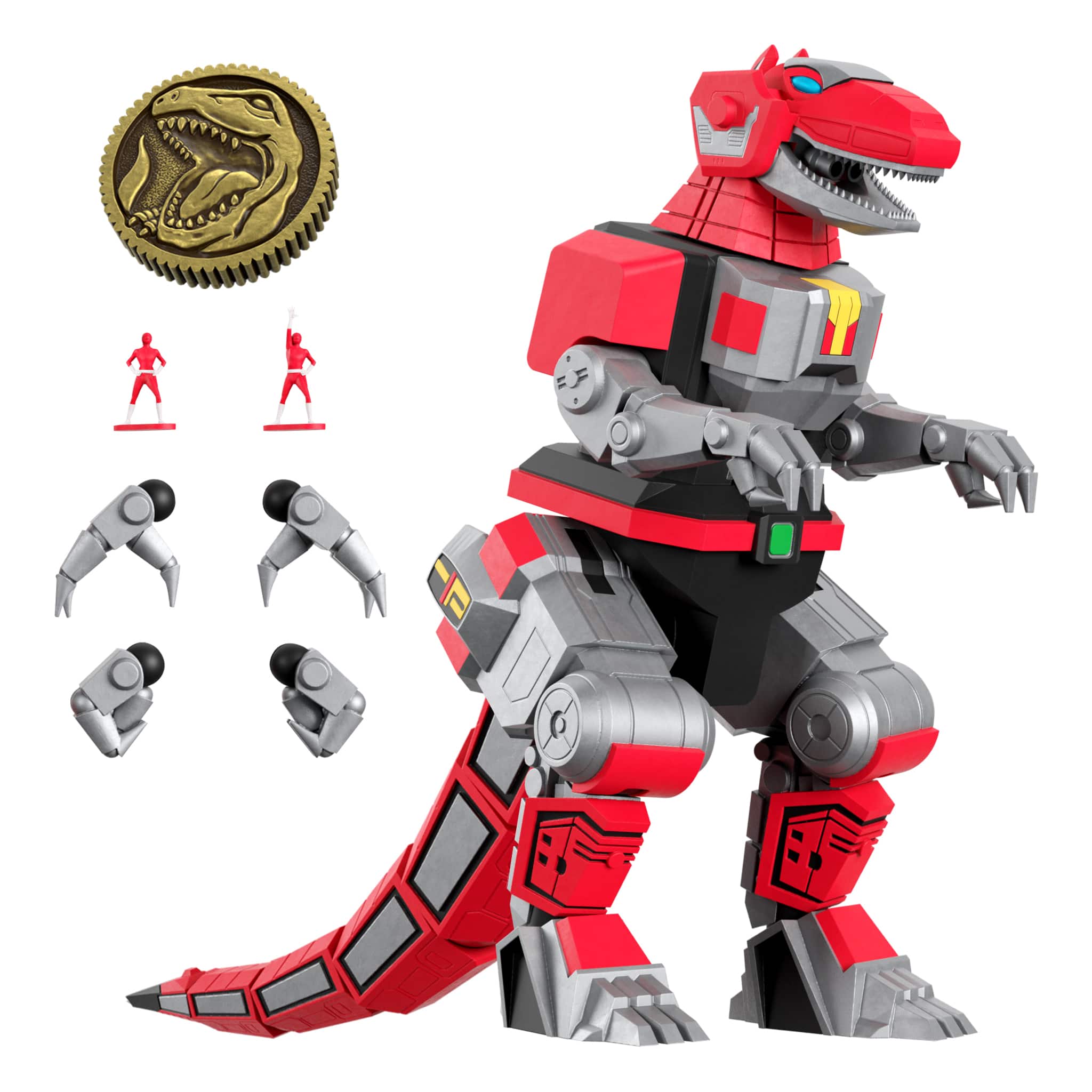 Front. Super7 - ULTIMATES! 8 in Plastic Mighty Morphin Power Rangers Action Figure - Tyrannosaurus Dinozord.