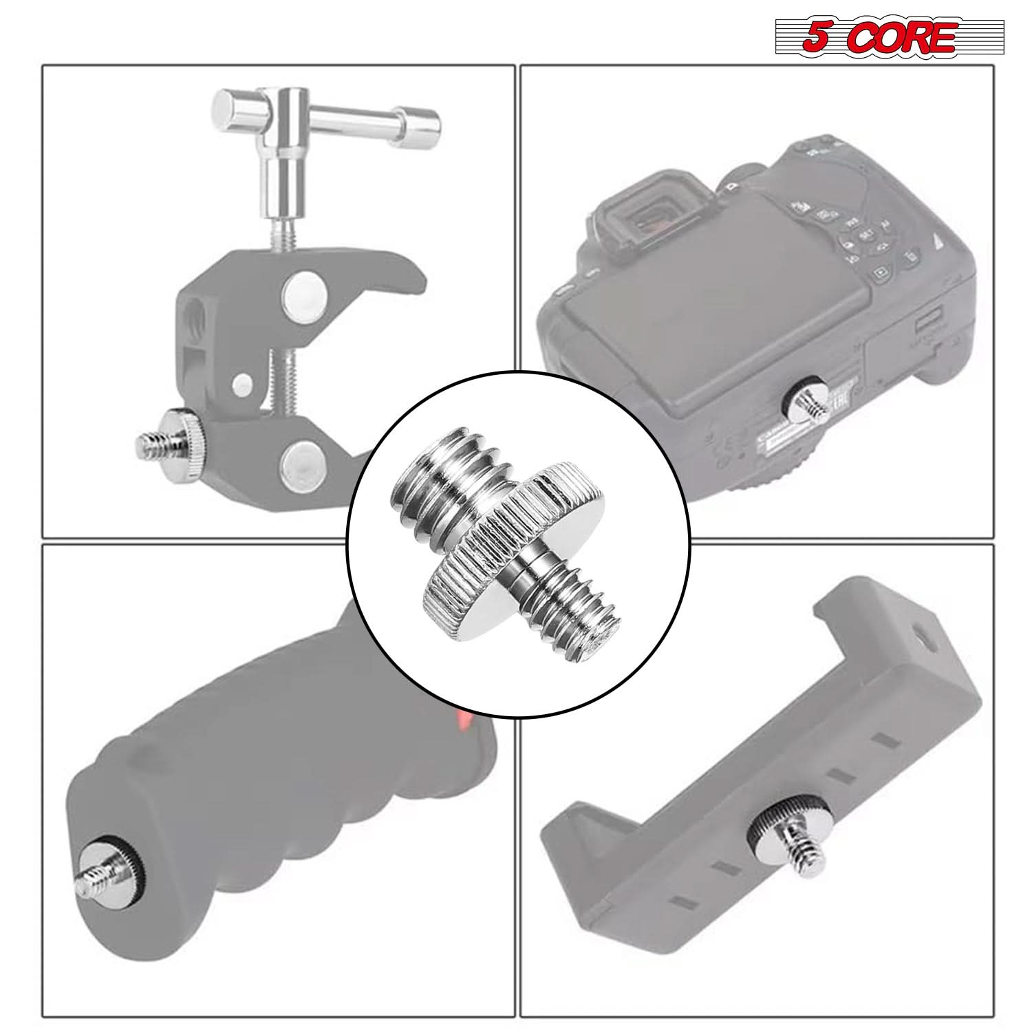 Alt View 1. 5 CORE - 5 Core 1/4 to 3/8 Male Camera Mount Adapter Durable Tripod Screw Adapter - Silver.