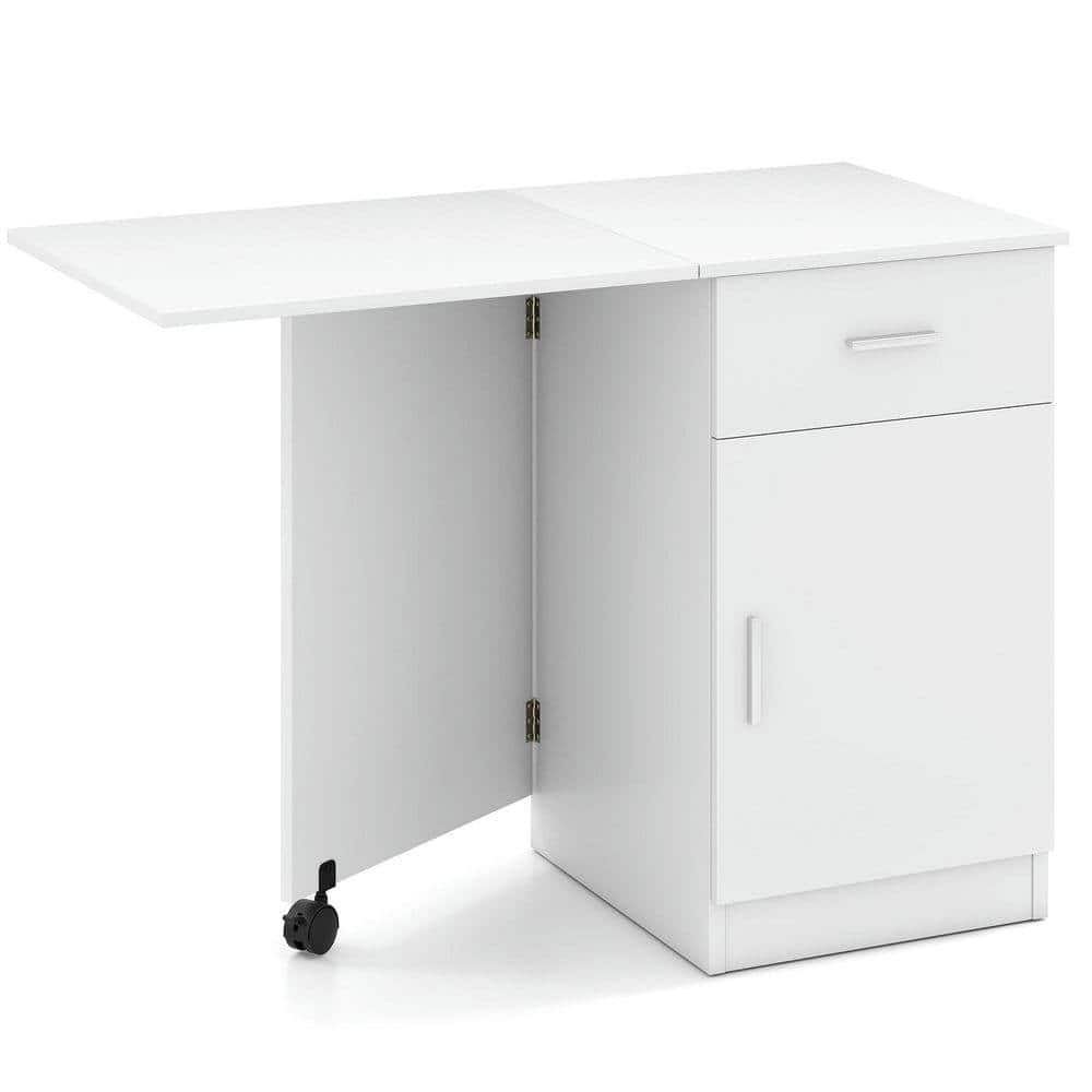 Kadyn - Folding Mobile Computer Desk - Drawer & Cabinet, Home Office Essential - White