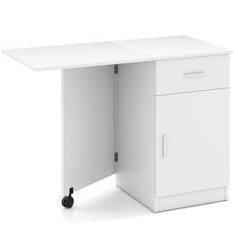 Kadyn - Folding Mobile Computer Desk - Drawer & Cabinet, Home Office Essential - White