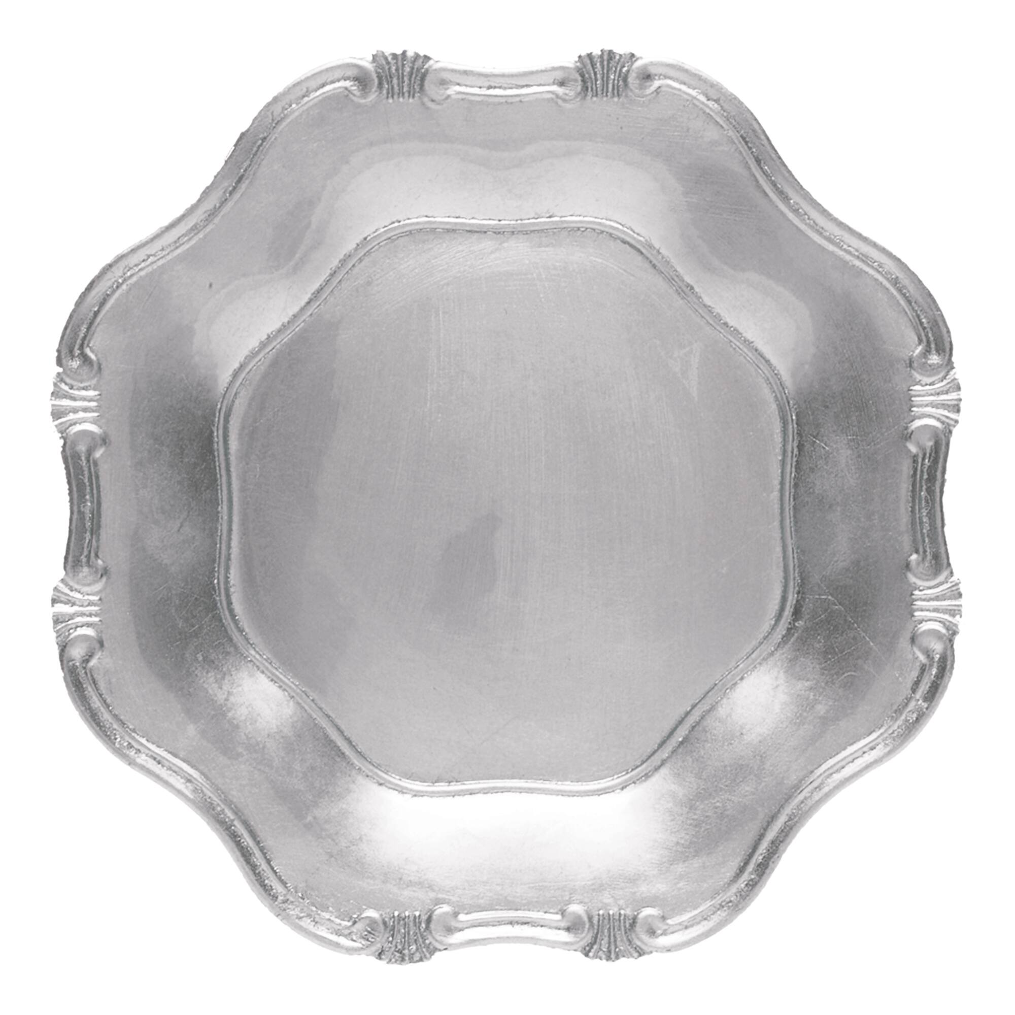 Angle. American Atelier - Silver Baroque 13"D Chargers Plate Set of 12 - Silver.