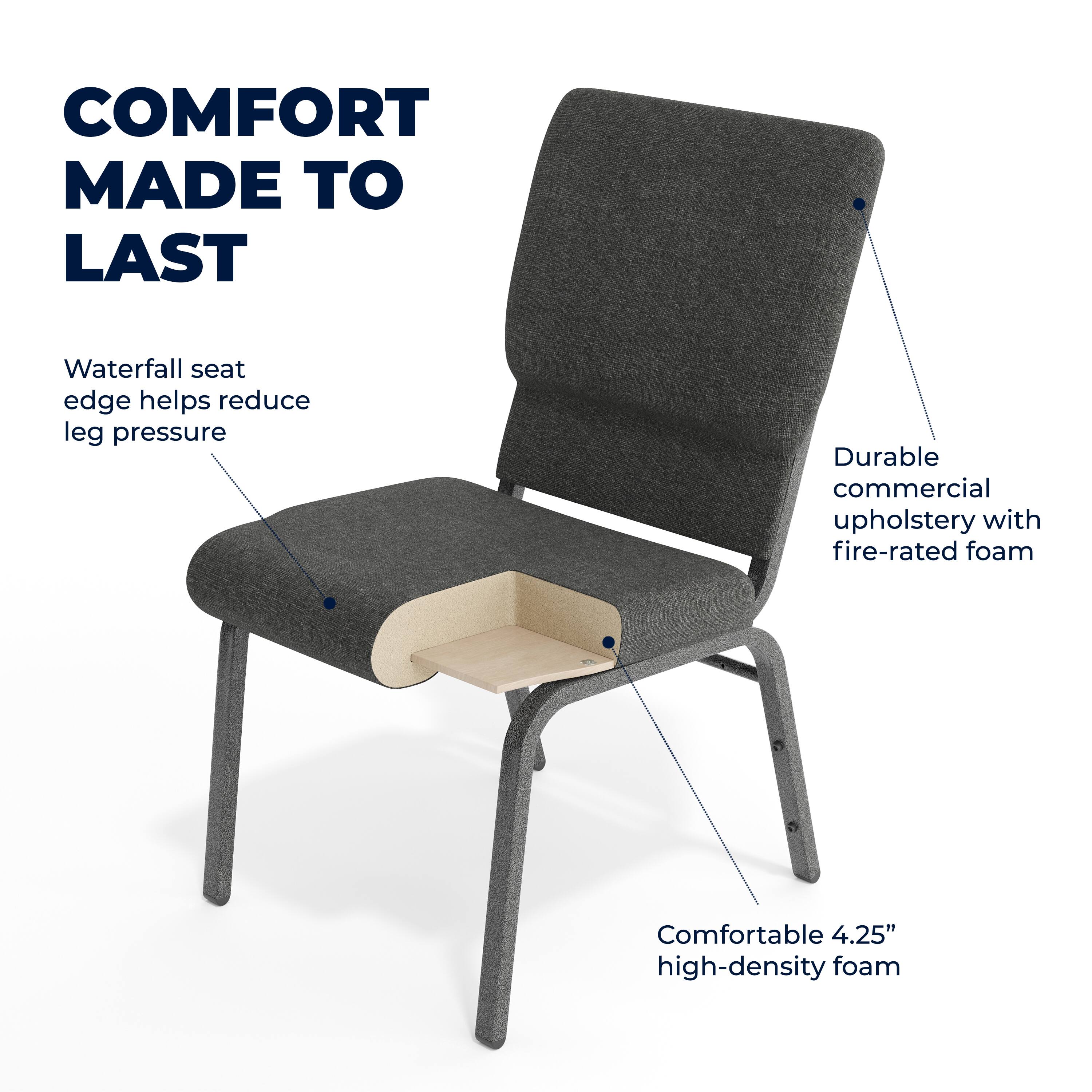 COMFORT MADE TO LAST  
Waterfall seat edge helps reduce leg pressure  
Durable commercial upholstery with fire-rated foam  
Comfortable 4.25" high-density foam