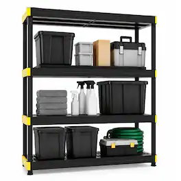 Costway - 4-Tier Plastic Storage Shelf with Anti-Tipping Kit & Adjustable Feet, Easy Assembly - Black + Yellow
