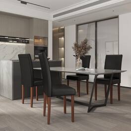 Emma + Oliver - Mid-Century Parsons Chair and Hardwood Frame for Kitchen, Dining Room & More - Black Faux Leather