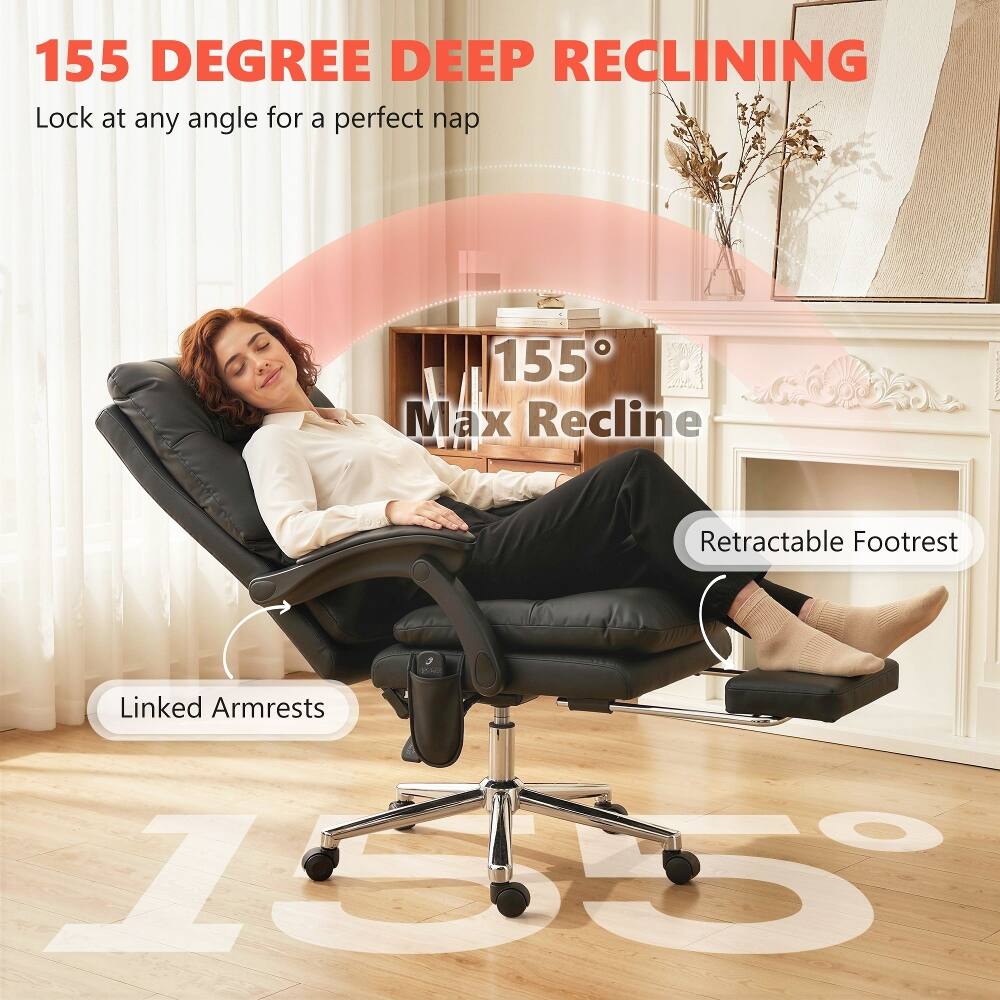 155 DEGREE DEEP RECLINING  
Lock at any angle for a perfect nap  
155° Max Recline  
Retractable Footrest  
Linked Armrests