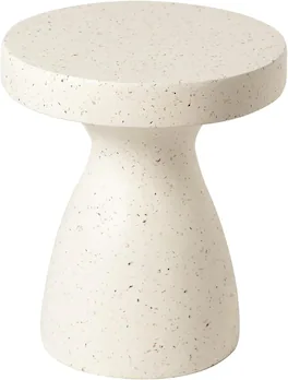 LeisureMod - Wisp Hourglass Fiberstone Side Table, Modern Indoor/Outdoor Accent Table - No Assembly - Terrazzo White