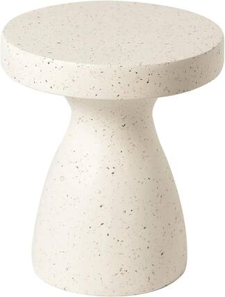 Front. LeisureMod - Wisp Hourglass Fiberstone Side Table, Modern Indoor/Outdoor Accent Table - No Assembly - Terrazzo White.