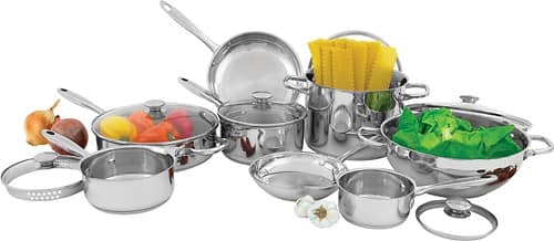 Front Standard. Wolfgang Puck - 14-Piece Cookware Set - Stainless-Steel.