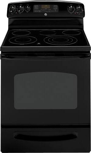 Front Standard. GE - 30" Self-Cleaning Freestanding Electric Convection Range - Black-on-Black.
