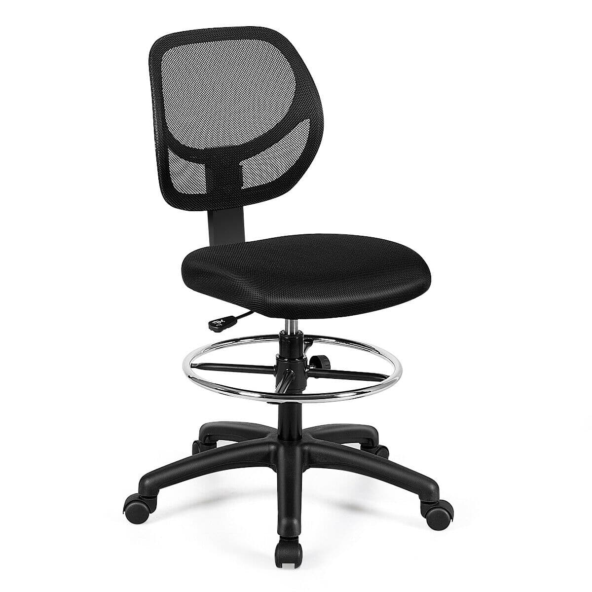 WELLFOR - Adjustable Height Mid Back Mesh Drafting Office Chair - Black