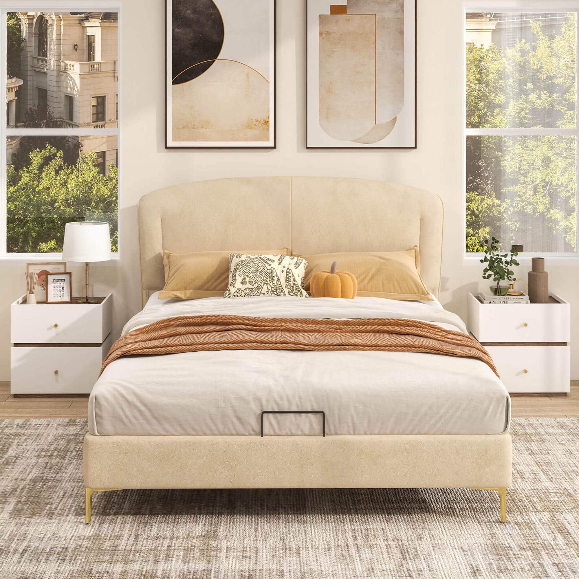 Angle. Costway - 2 PCS 2-Drawer Nightstand Modern Bedside Table with Storag Raised Edge for Living Room - Natural + White.