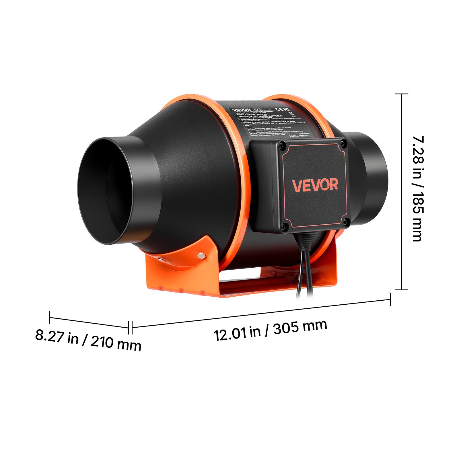 VEVOR

7.28 in / 185 mm  
8.27 in / 210 mm  
12.01 in / 305 mm
