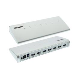 Gearmo - 7-Port Slim Aluminum USB 3.0 SuperSpeed Hub - 5Gbps - Includes Power Adapter - Black