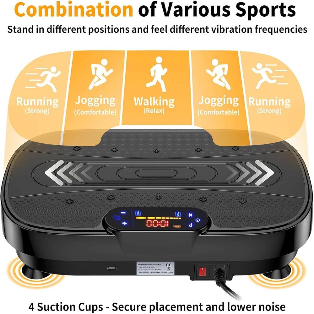 Combination of Various Sports  
Stand in different positions and feel different vibration frequencies  

- Running (Strong)  
- Jogging (Comfortable)  
- Walking (Relax)  
- Jogging (Comfortable)  
- Running (Strong)  

4 Suction Cups - Secure placement and lower noise