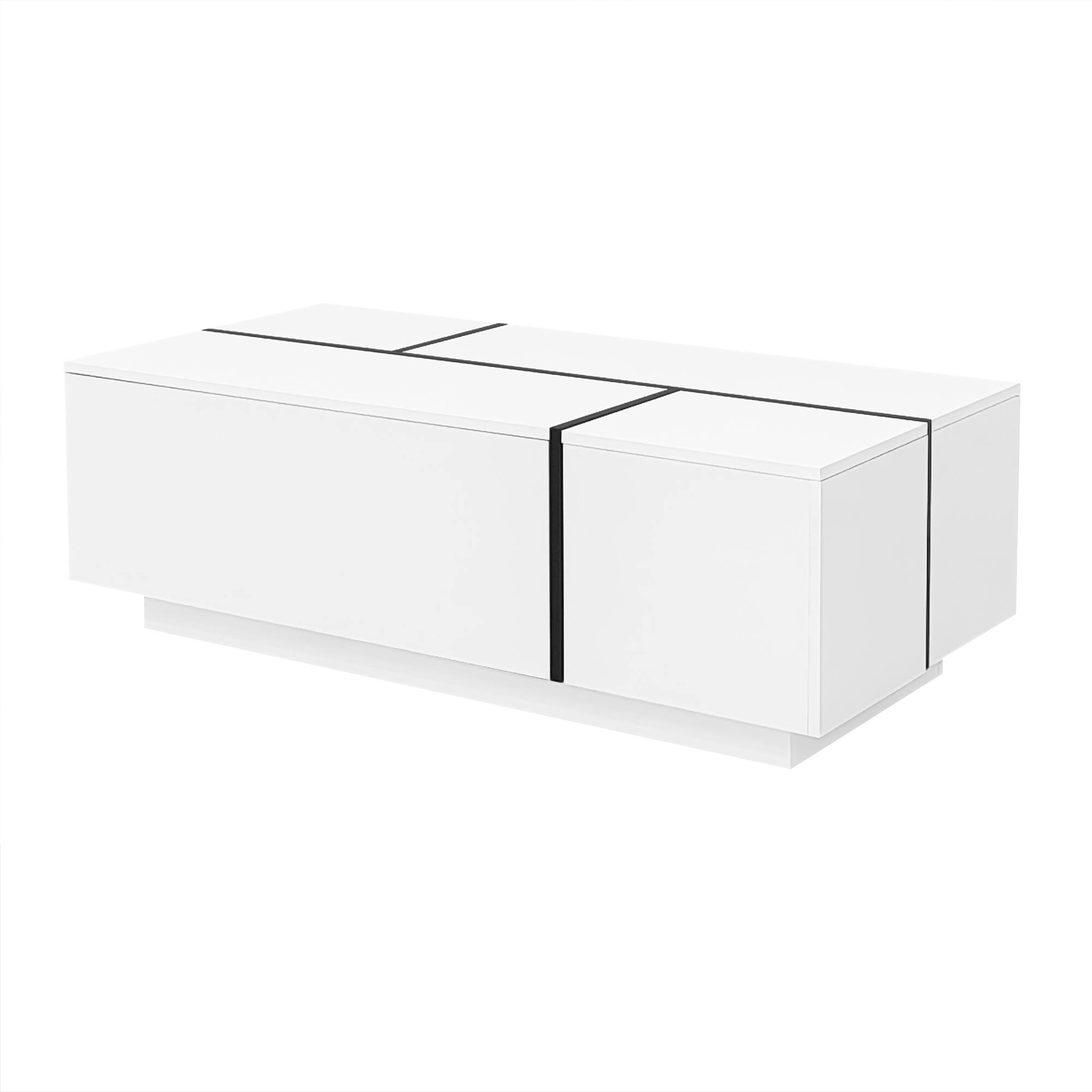 Angle. Lirago - 47" U-Can Extendable Coffee Table  Smooth Finish 2 Hidden Storage Spaces 2 Drawers Multi Functional for Living Room - White.
