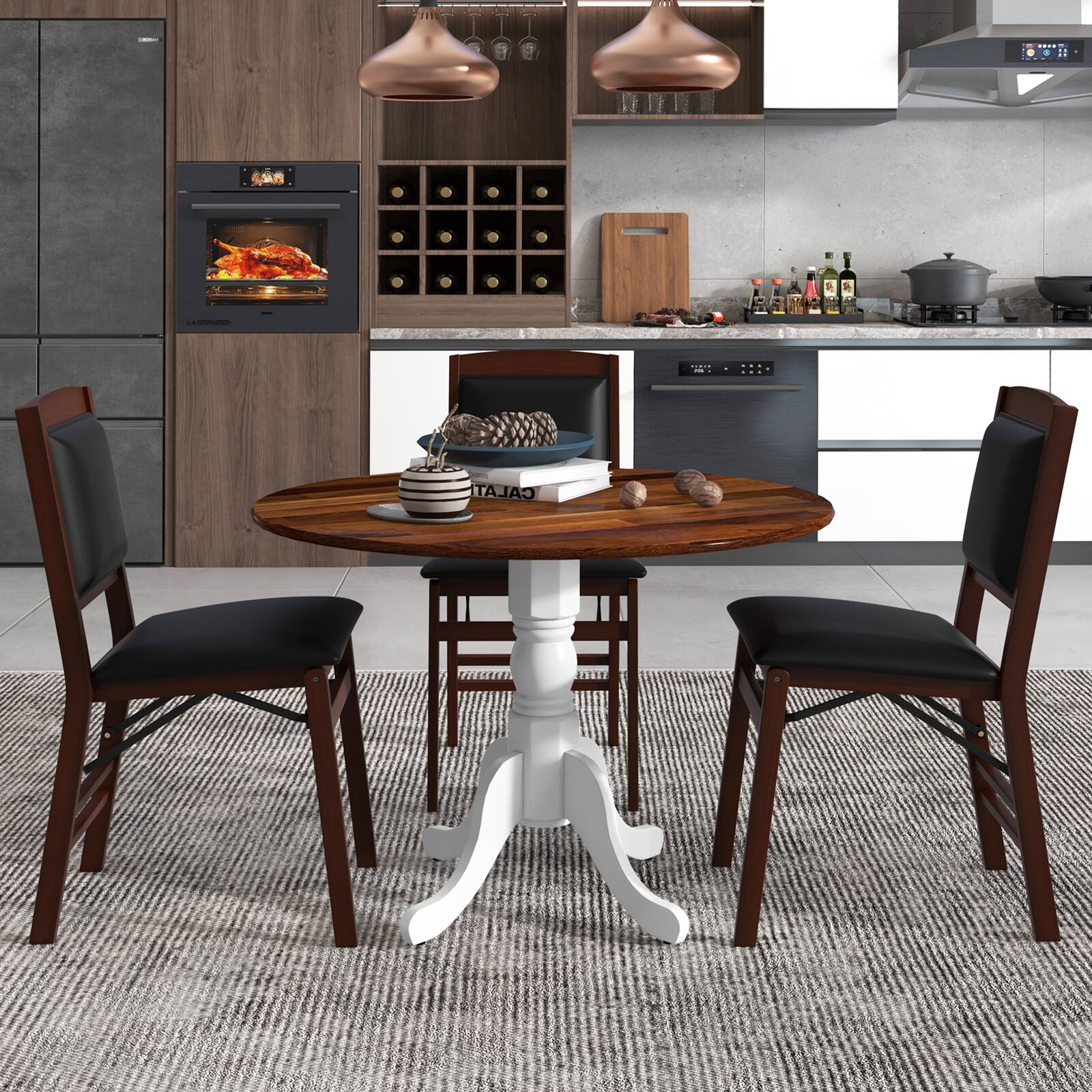 Alt View 7. Ecooso - Round Wooden Dining Table with Curved Legs, Modern Dining Desk for Dining Room and Kitchen - Gray.