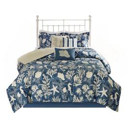 Gracie Mills - Cummings 7-Piece Coastal Charm Cotton Sateen Comforter Set - Blue