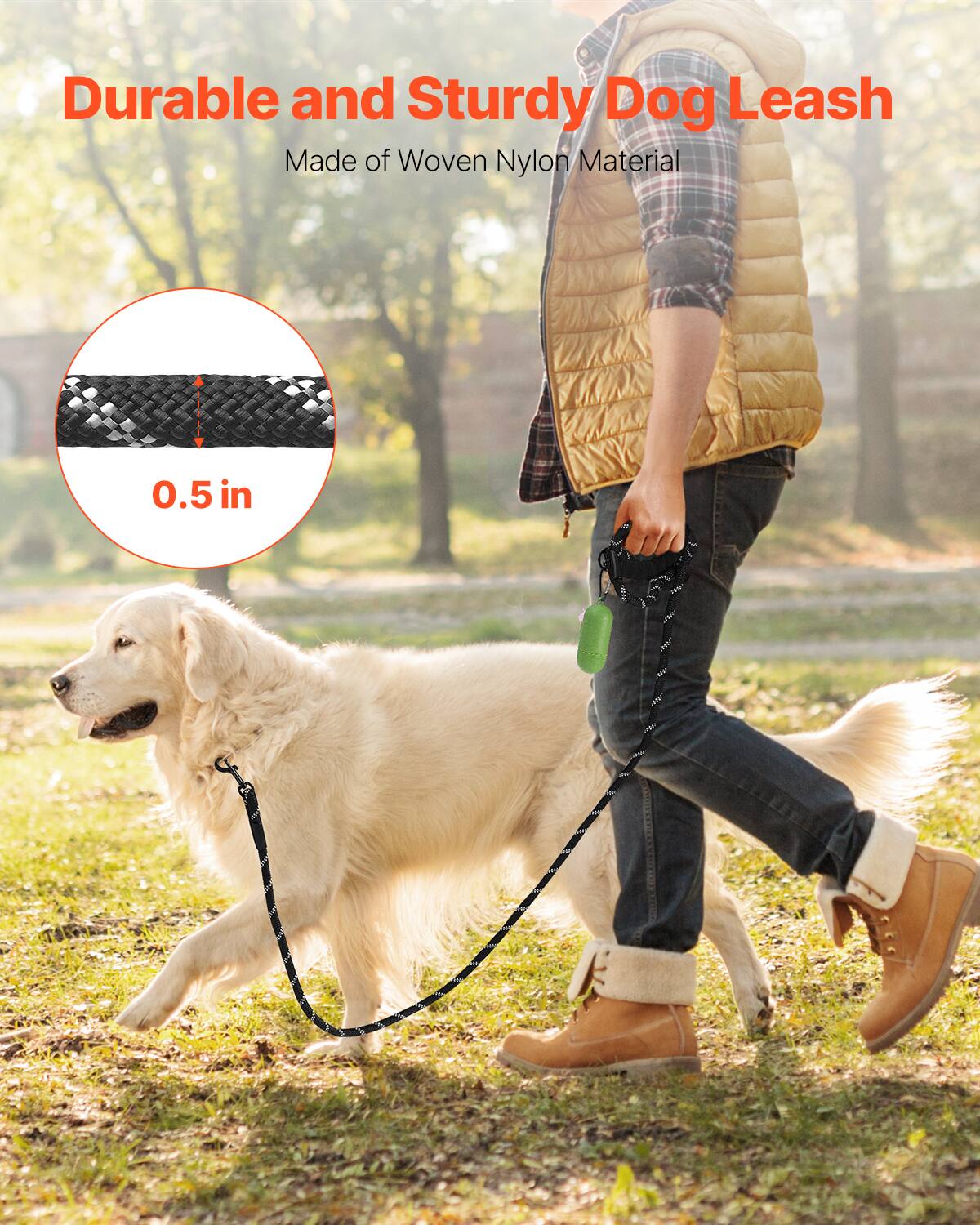 Durable and Sturdy Dog Leash  
Made of Woven Nylon Material  

0.5 in