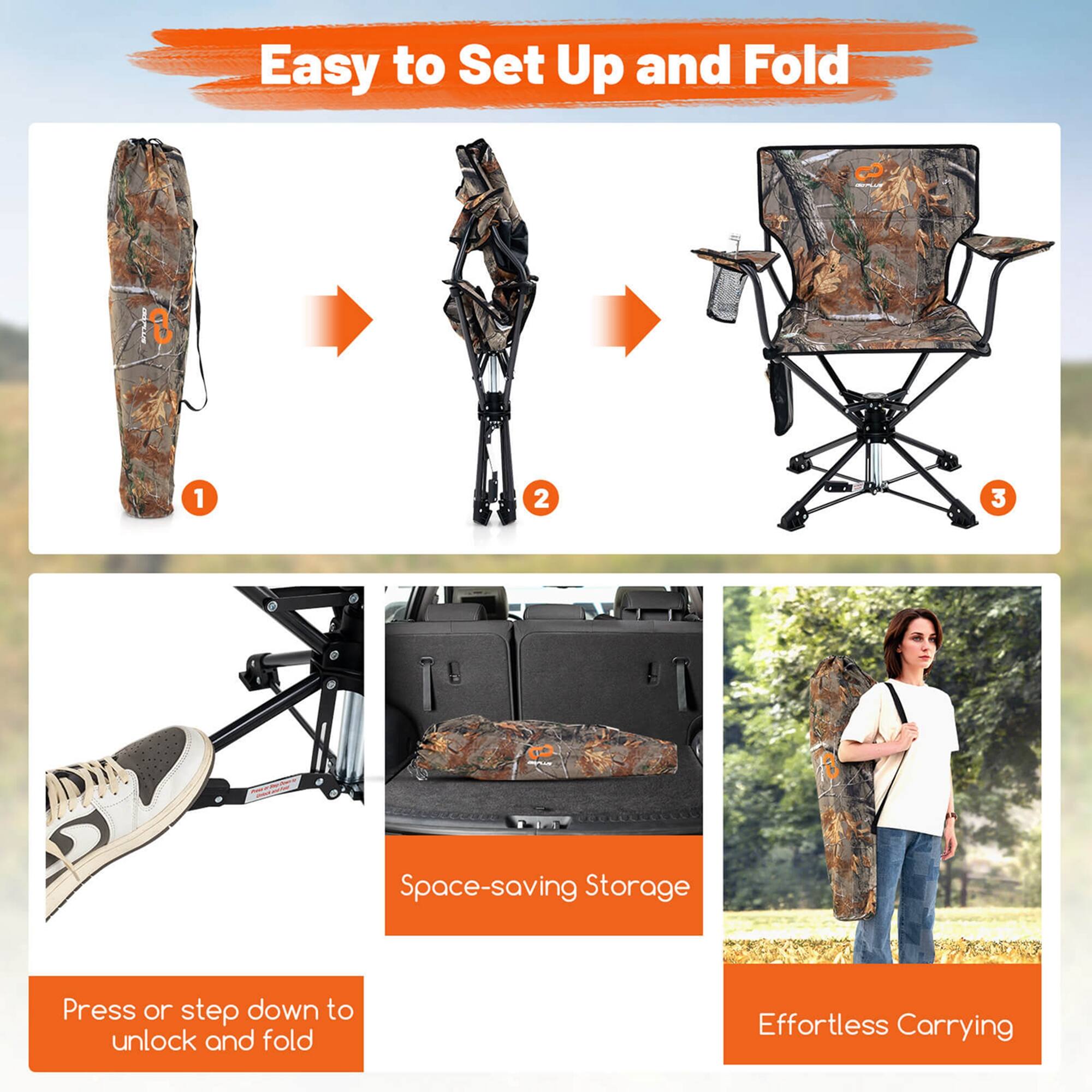 Easy to Set Up and Fold: C B 1 2 3 Space-saving Storage: Press or step down to unlock and fold Effortless Carrying