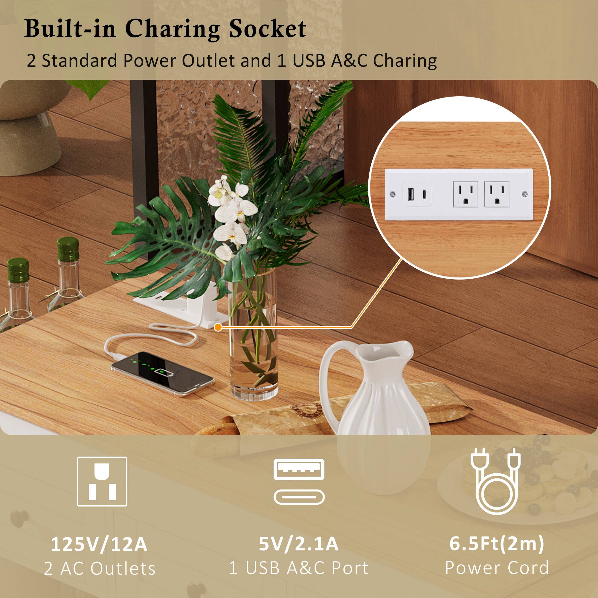 Built-in Charging Socket  
2 Standard Power Outlet and 1 USB A&C Charging  
125V/12A  
2 AC Outlets  
5V/2.1A  
1 USB A&C Port  
6.5Ft (2m) Power Cord