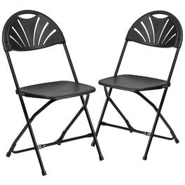 Emma + Oliver - 2 Pack Wedding Party Event Fan Back Plastic Folding Chair Home Office - Black