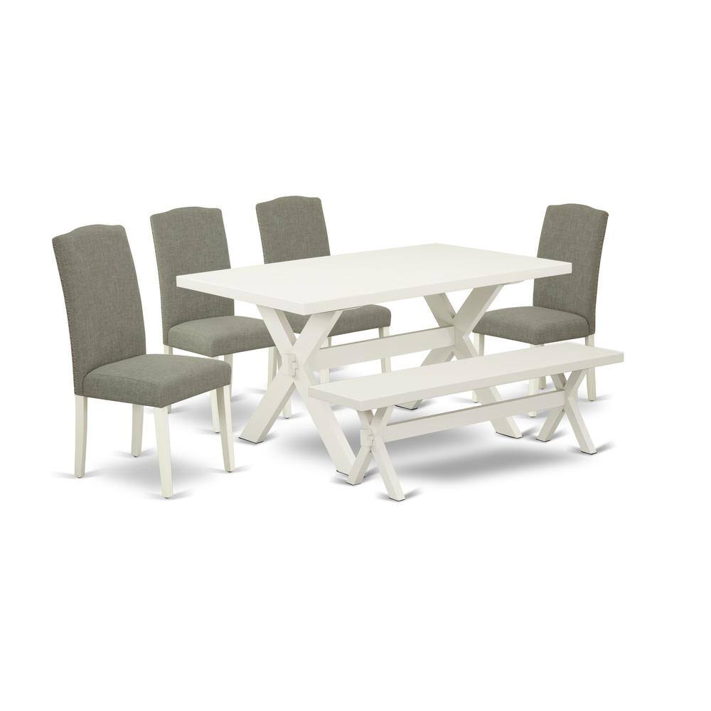 Left. East West Furniture - East West Furniture 6-Piece Dining room Table Set-Dark Shitake Linen Fabric Seat and Stylish Chair Back Dining chairs - Multi-Color.