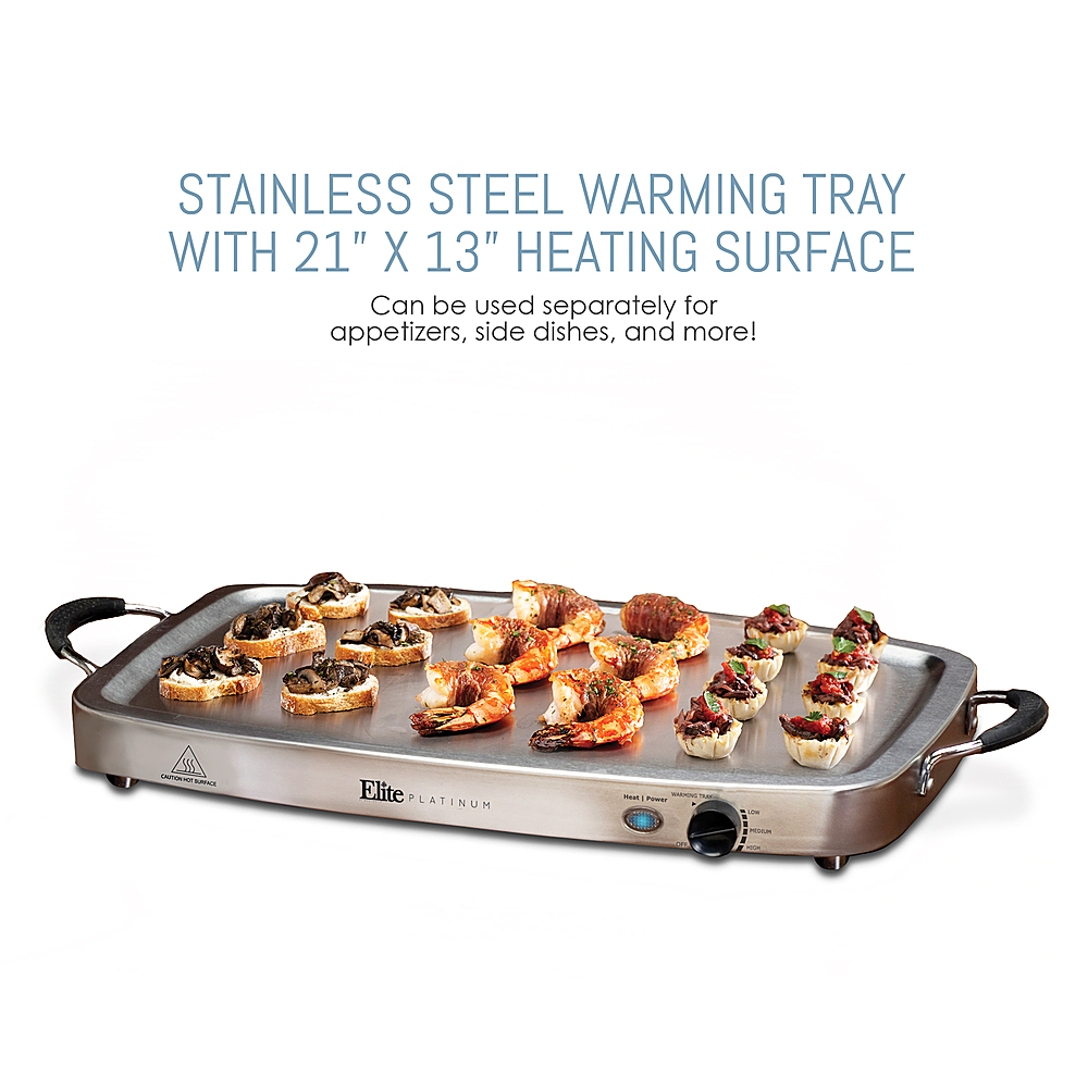 Elite Gourmet Stainless Steel Dual Buffet Server Warming Tray Ewm