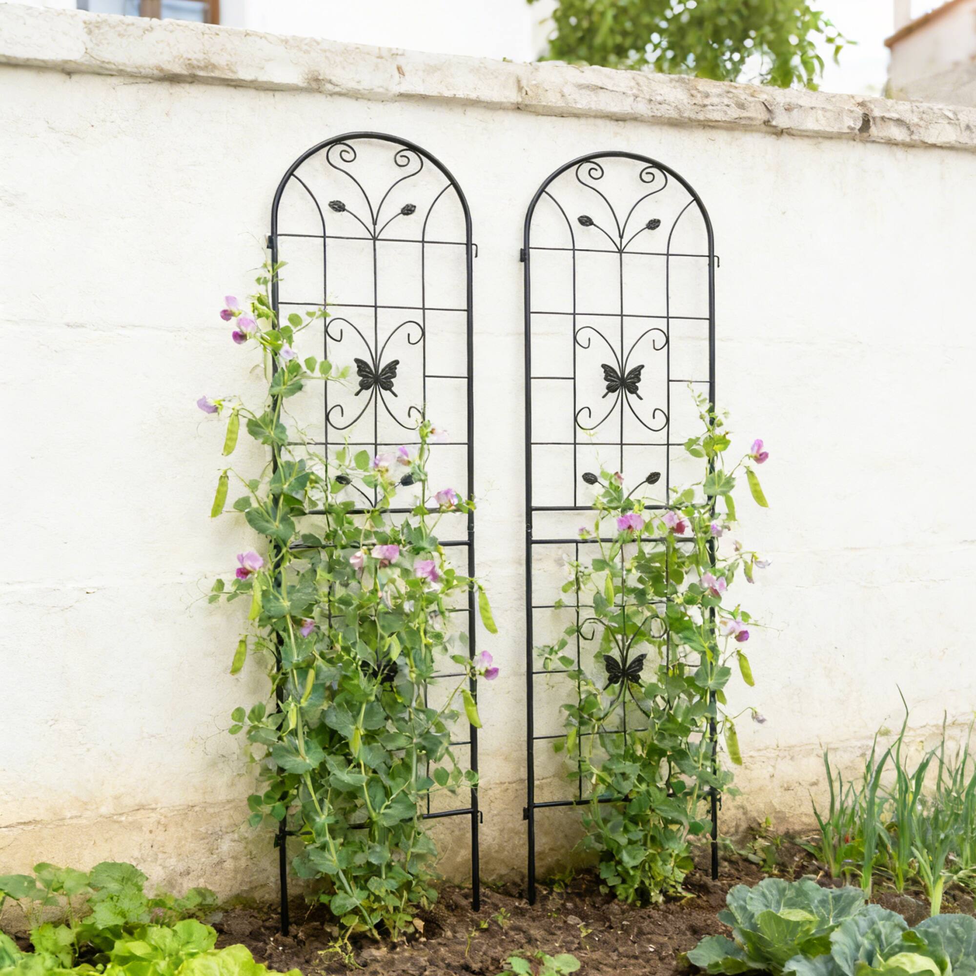 Alt View 1. Loheer - 2 Pack Metal Garden Trellis for Climbing Plants Outdoor Flower Support - Black.