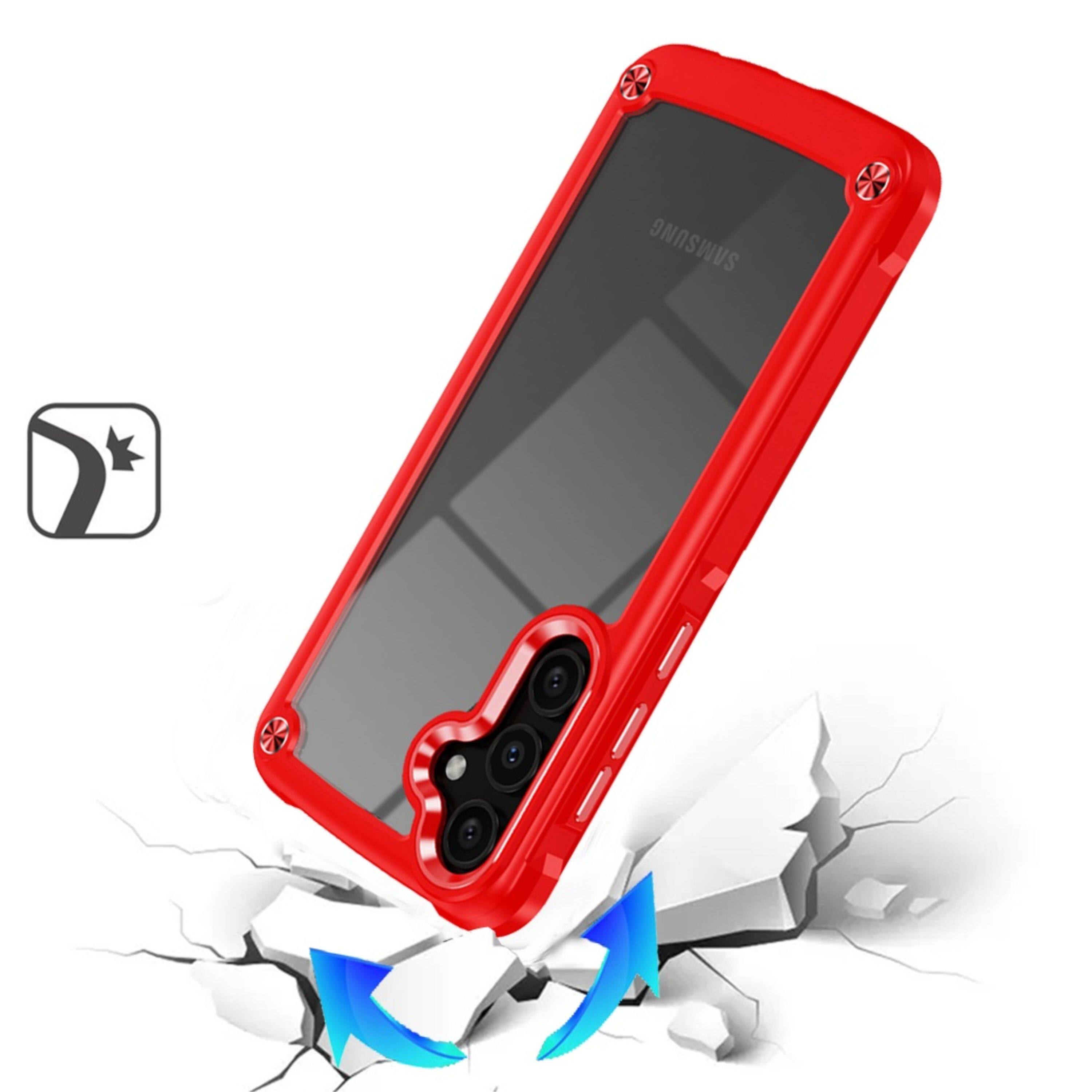 Left. Kitcheniva - Raised Bezel Metal Buttons Phone Case With Tempered Glass For Samsung S25+/S24+ Red - Red.