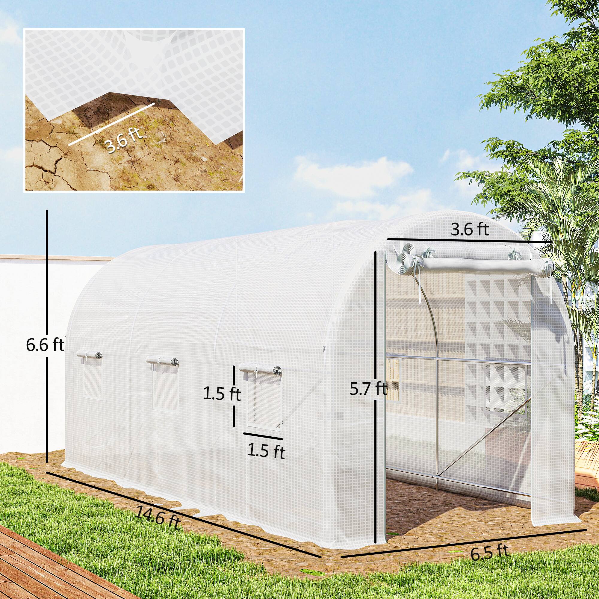 Alt View 2. Outsunny - 14.6'x6.5'x6.6' Hoop House Greenhouse with 2 Support Rods, Zippered Roll-up Mesh Door, Mesh Windows.