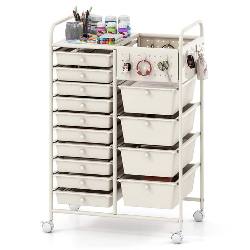 WELLFOR - 14-Drawer Rolling Storage Cart with Metal Tabletop and Pegboard, Scrapbook Paper Office School Organizer - White price history on PriceWatchPro