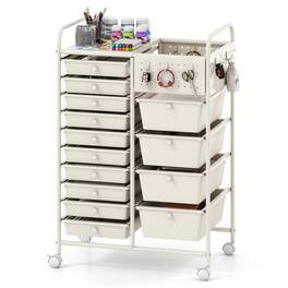 WELLFOR - 14-Drawer Rolling Storage Cart with Metal Tabletop and Pegboard, Scrapbook Paper Office School Organizer - White
