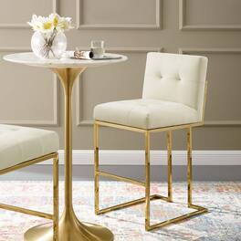 Privy Gold Stainless Steel Performance Velvet Bar Stool by Modway - Gold Ivory
