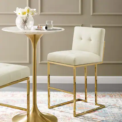 Front. Modway - Privy Gold Stainless Steel Performance Velvet Bar Stool by Modway - Gold Ivory.