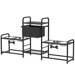 Pawhut - Height Adjustable Dog Bowl Stand with 2 Feeding Stations - Black