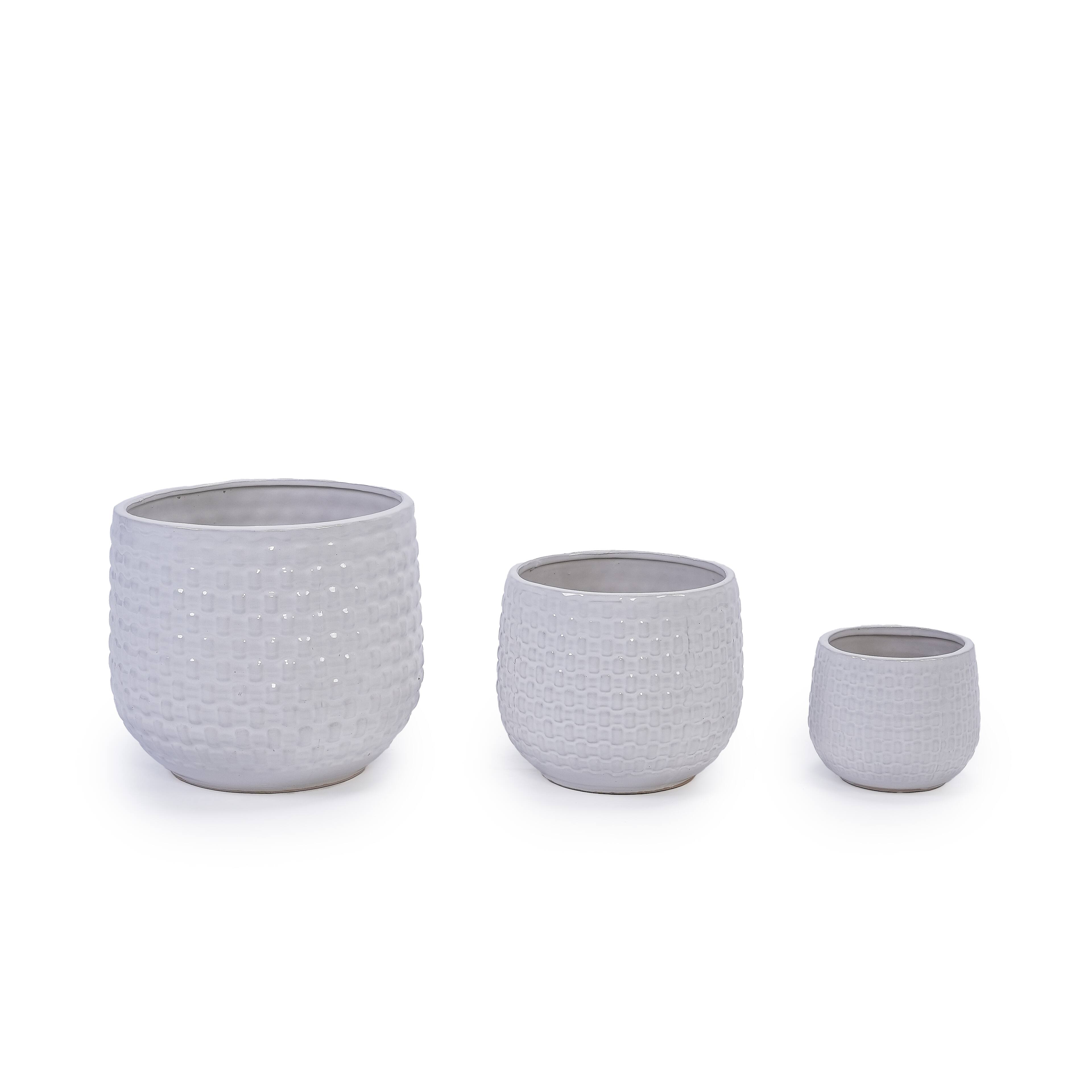Back. Loheer - Loheer Ceramic Planter Set, Handmade White Textured Ceramic Planters for Orchids, Succulents, Indoor Outdoor.
