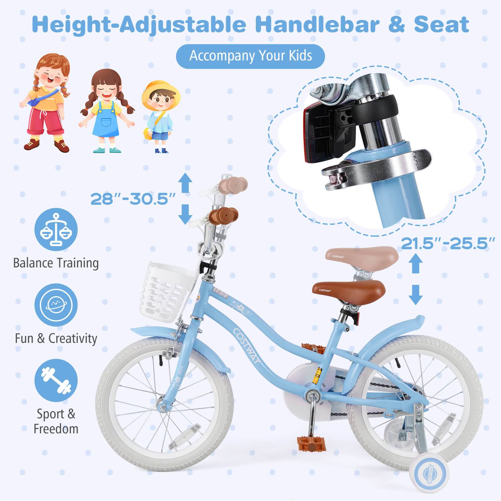 Height-Adjustable Handlebar & Seat  
Accompany Your Kids  

28" - 30.5"  
Balance Training  

21.5" - 25.5"  
Fun & Creativity  

Sport & Freedom  

COSTWAY
