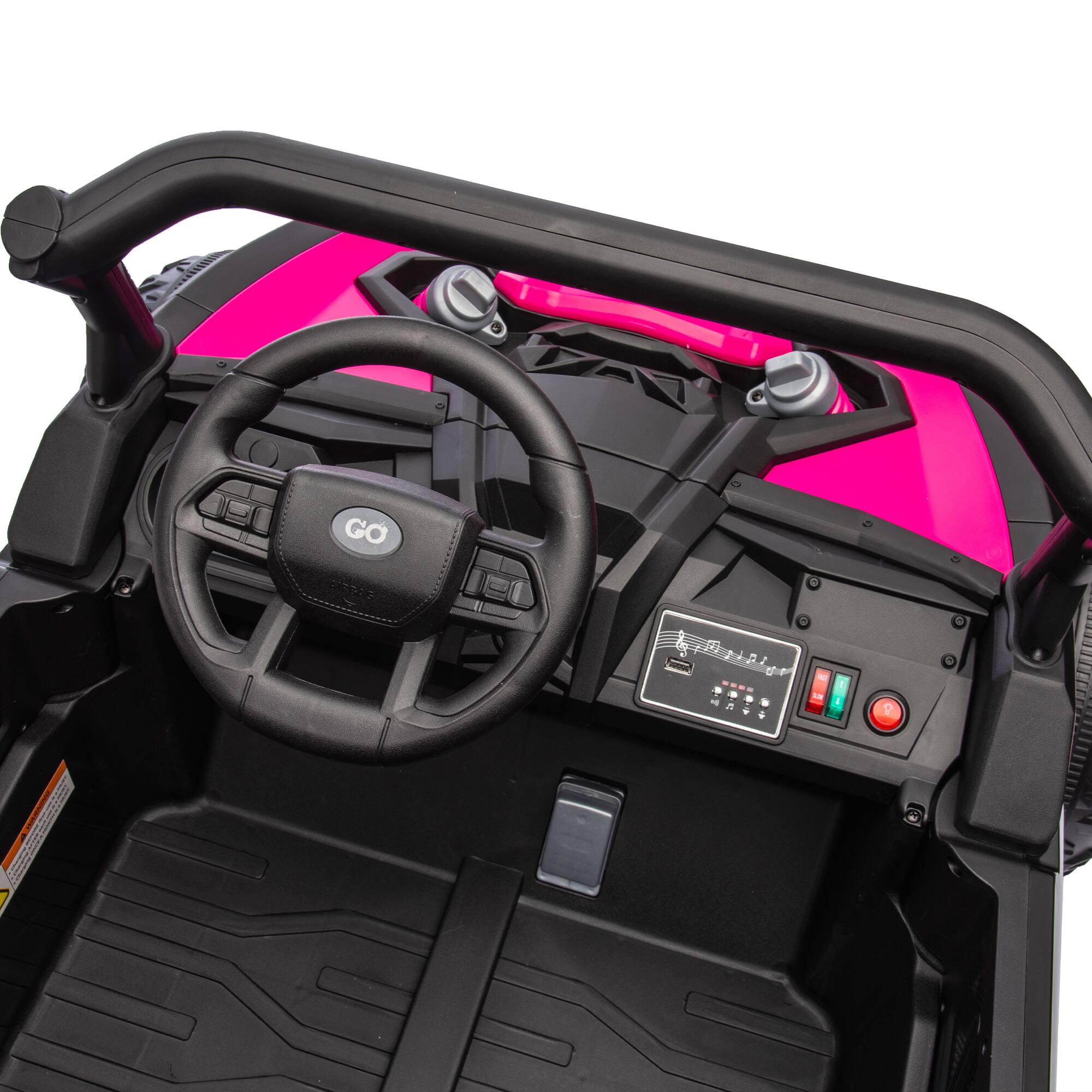 Alt View 5. Ecooso - 24V 2-Seater Kids Ride-On UTV，Remote Control, Large Wheels, Suspension, Storage, Music, Lights, Seat Belts for Ages 3+ - Pink.