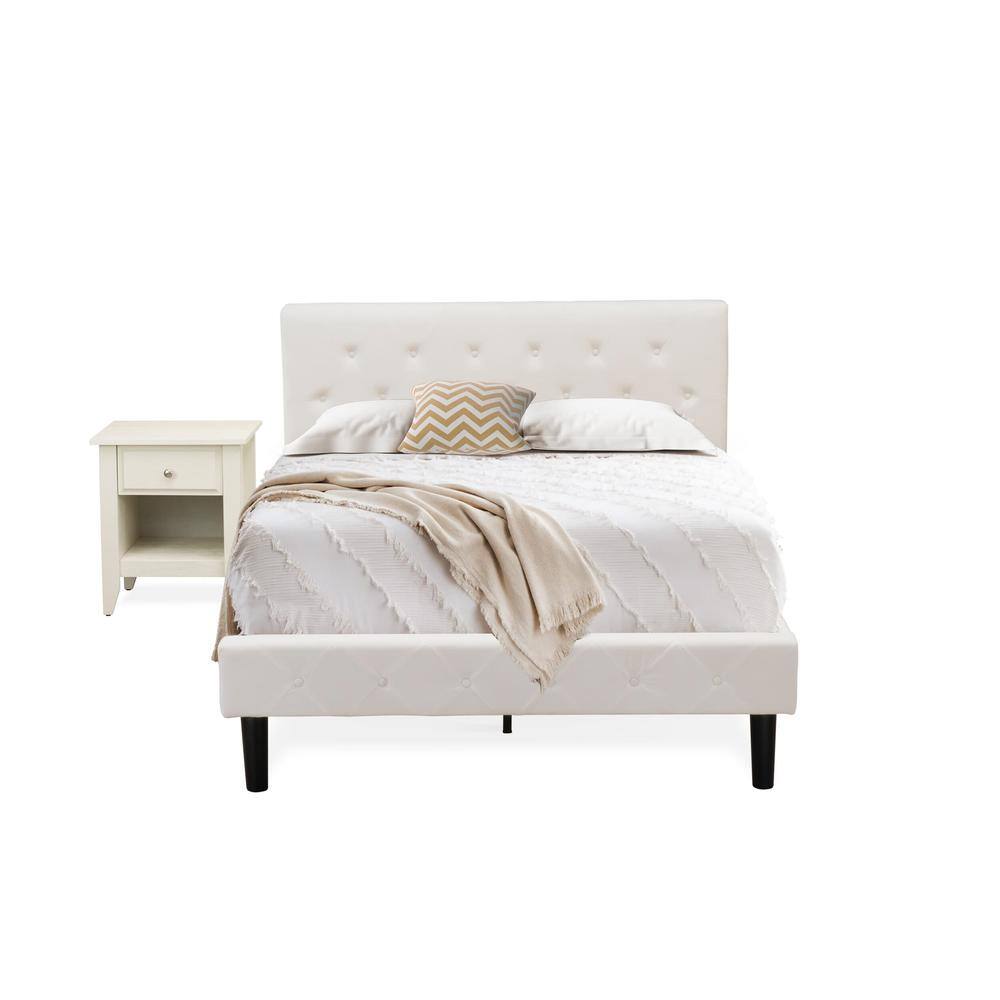 Alt View 4. East West Furniture - NL19F-1GA0C 2 Piece Bed Set - 1 Bed White Velvet Fabric Headboard and 1 Night Stand - Wire Brushed Butter Cream Finish - White Velvet.