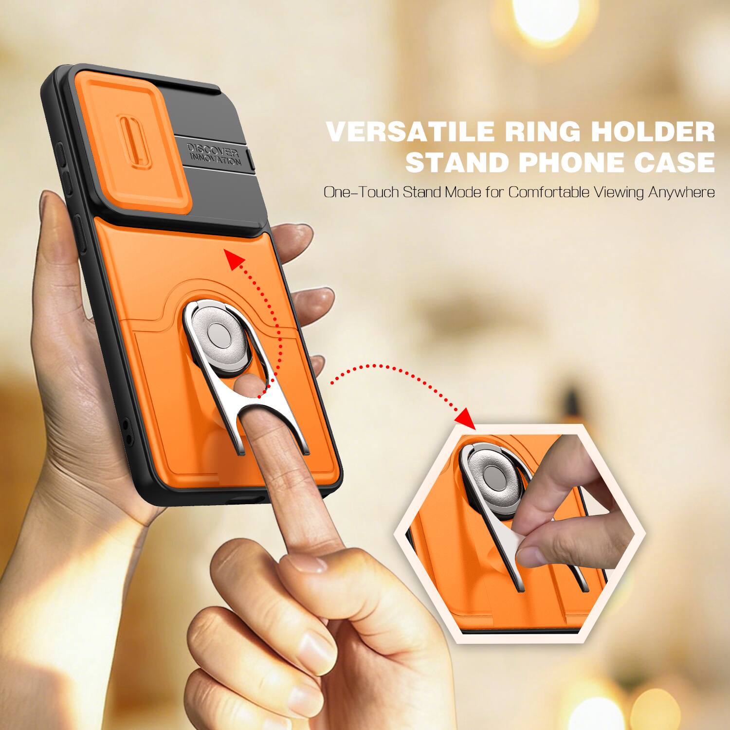 VERSATILE RING HOLDER STAND PHONE CASE  
One-Touch Stand Mode for Comfortable Viewing Anywhere