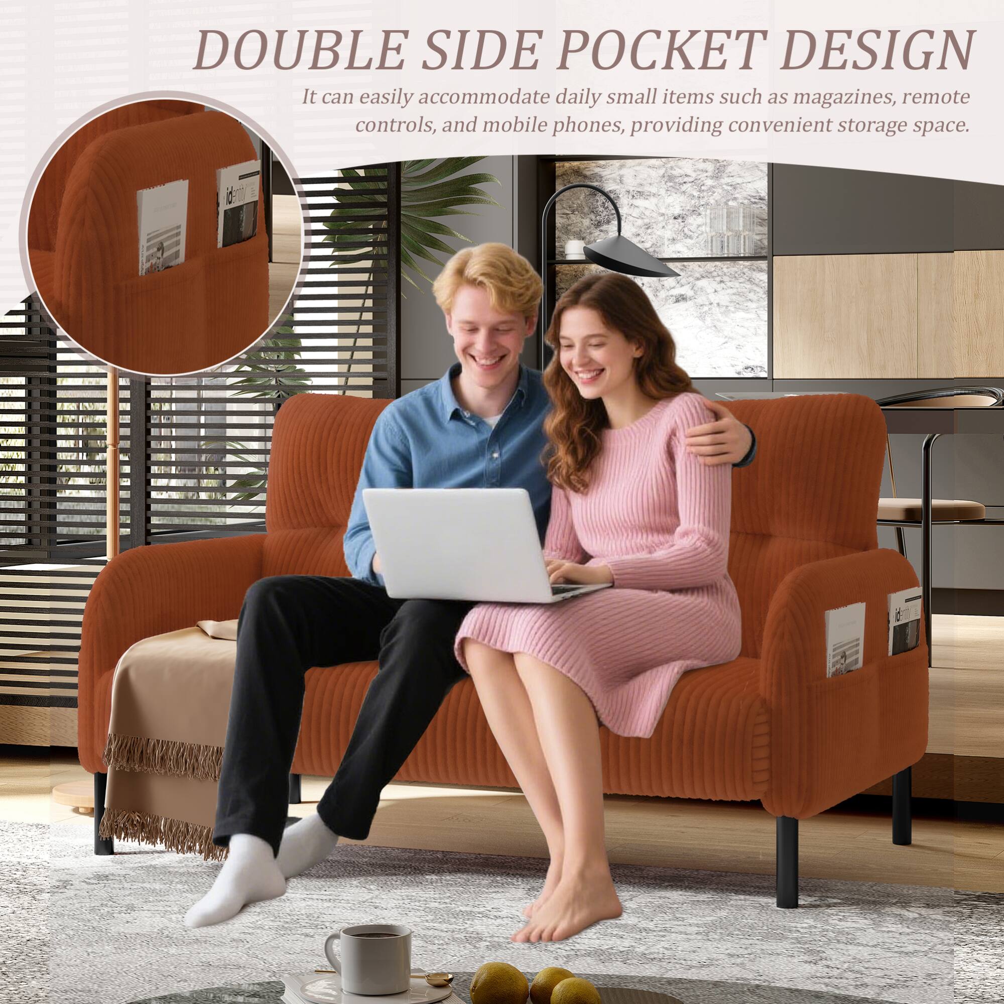 DOUBLE SIDE POCKET DESIGN  
It can easily accommodate daily small items such as magazines, remote controls, and mobile phones, providing convenient storage space.