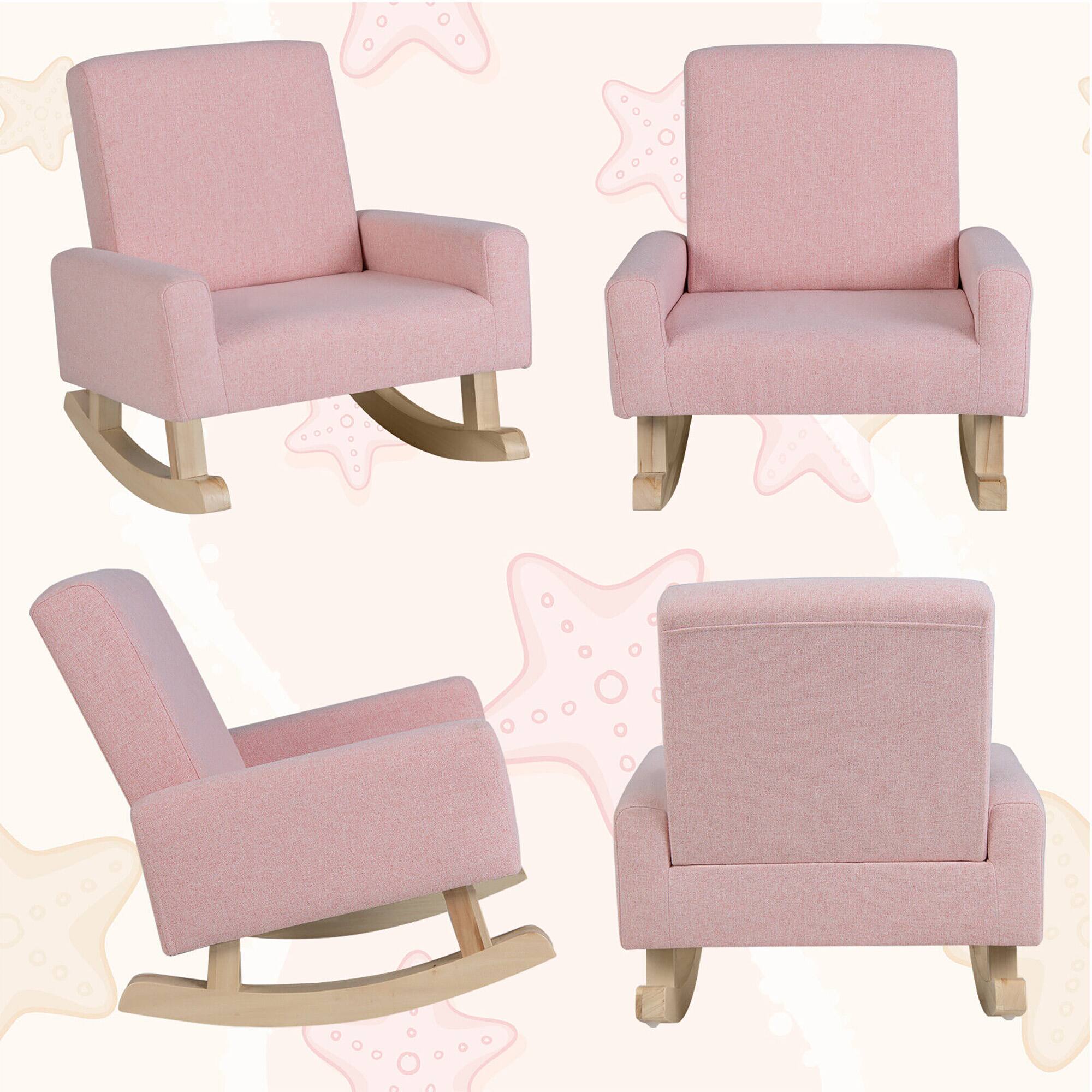 Alt View 9. Gymax - Gymax Kids Rocking Chair Children Armchair Linen Upholstered Sofa w/ Solid Wood Legs Pink - Pink.