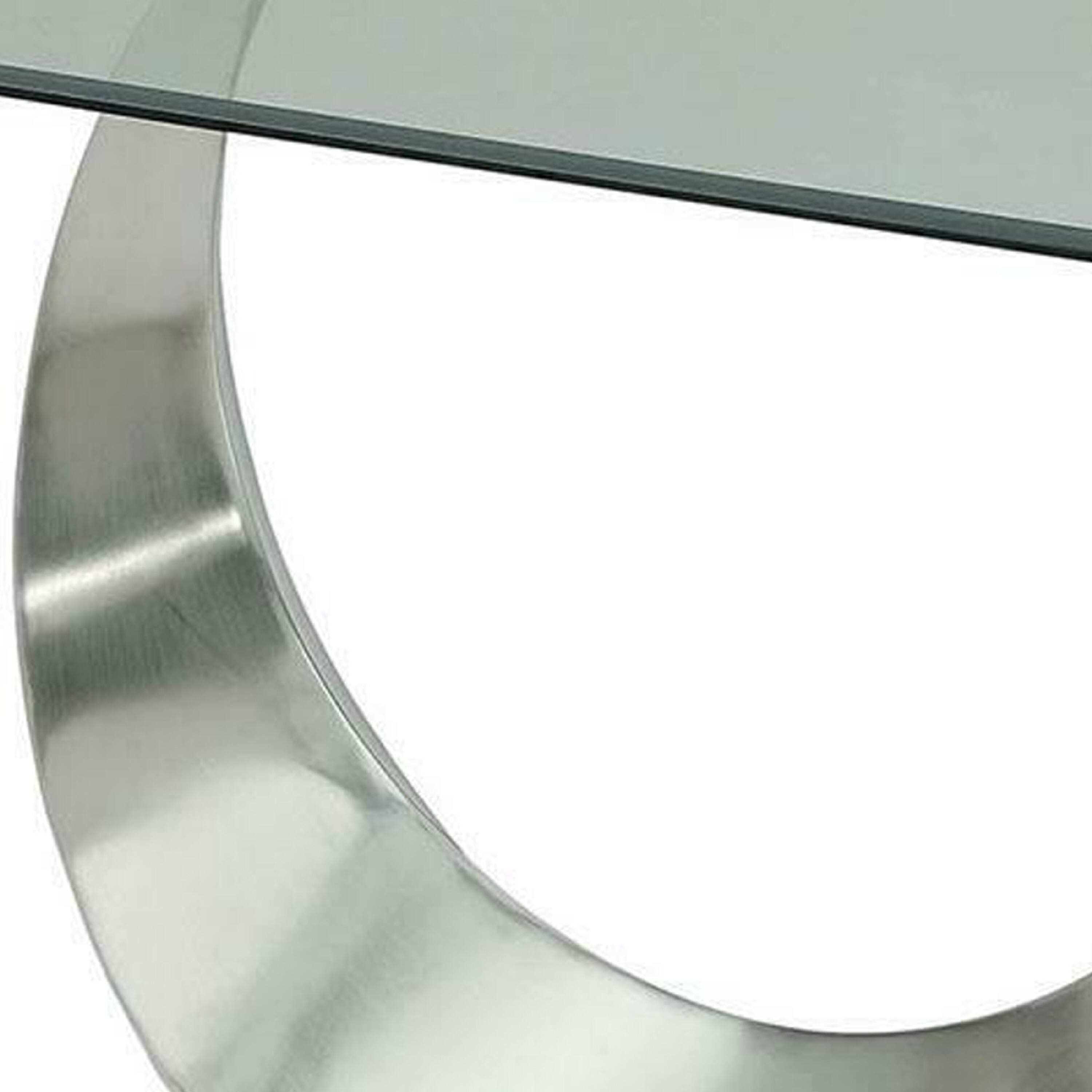 Alt View 3. Manhattan Lane - Metal and Glass Dining Table with Unique U Shape Pedestal Base - Chrome and Black.