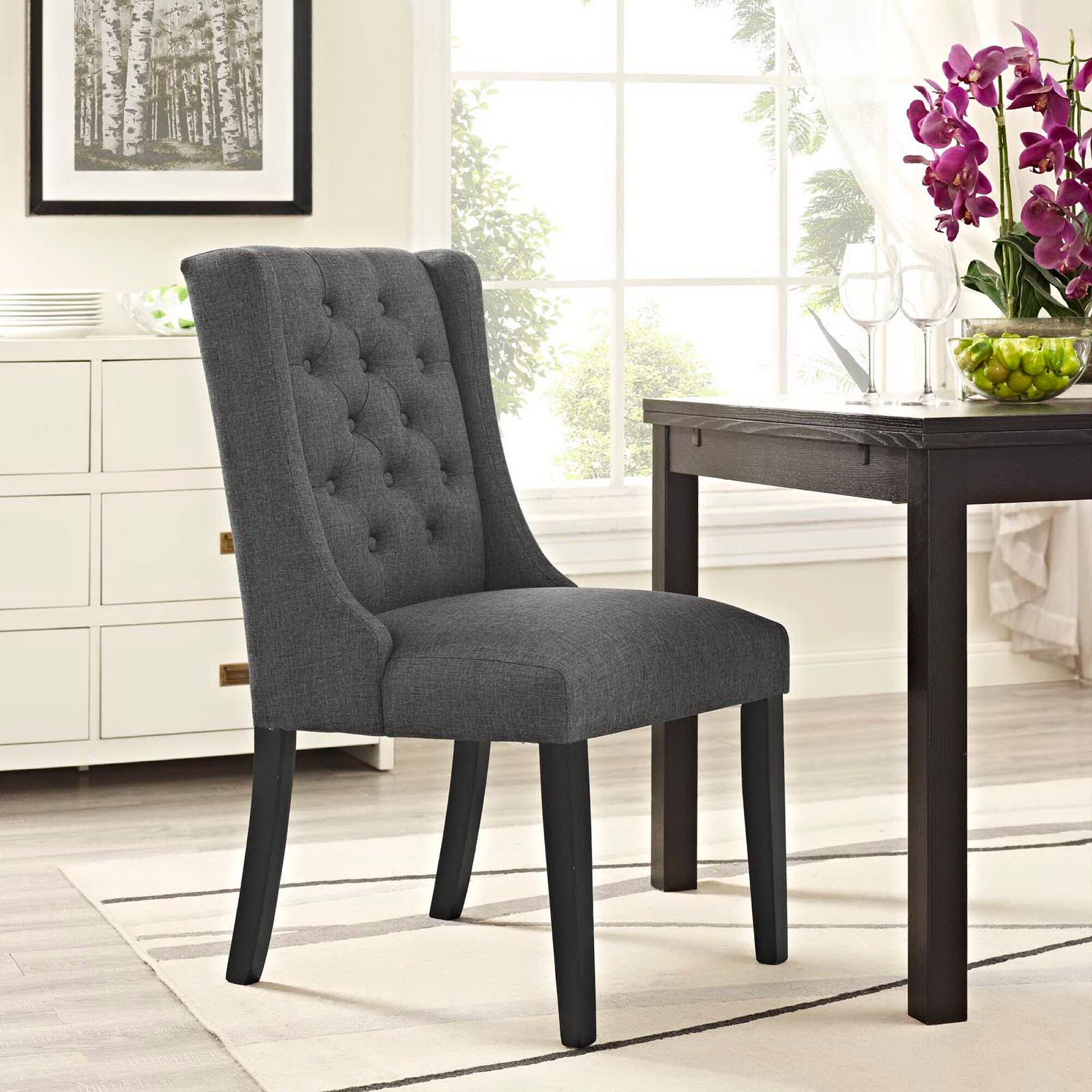 Back. Modway - Baronet Button Tufted Fabric Dining Chair by Modway - Gray.